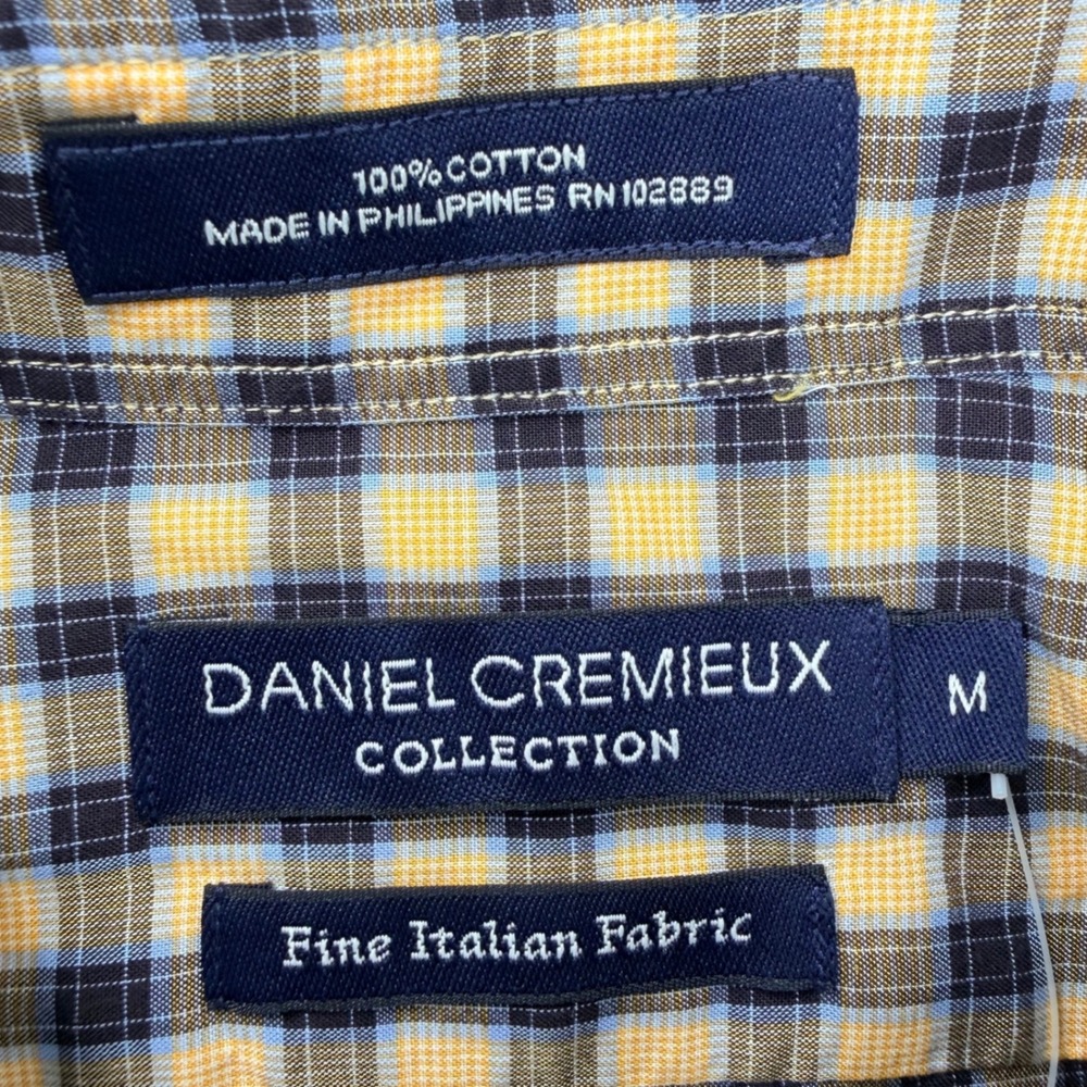Daniel Cremieux Collection Shirt Mens Medium Blue Yellow Check Italian Fabric - Picture 3 of 6